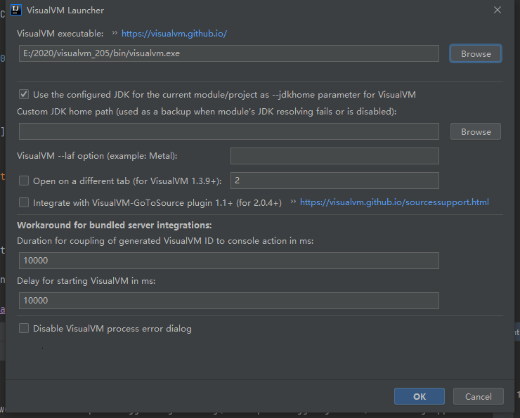 VisualVM Launcher Setting